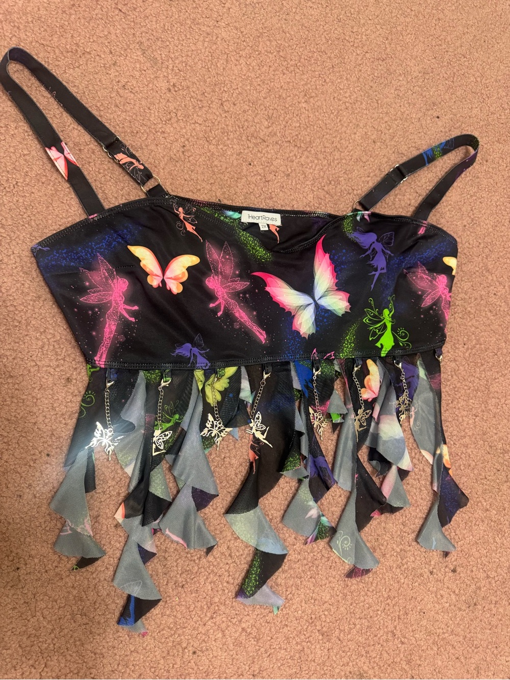 New 2x fairie core crop top tank shirt rave festival raver boho butterfly boho